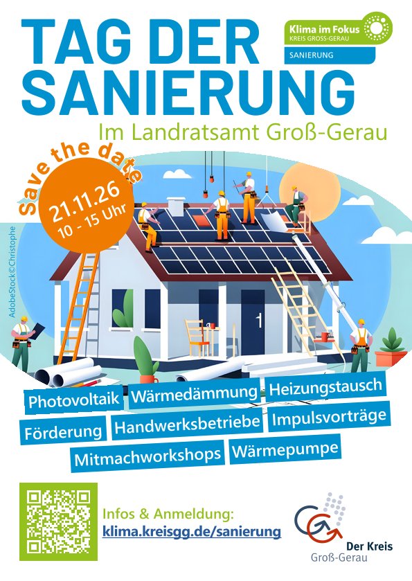 Am 3. Tag der Sanierung erhalten Bürger*innen aus dem Kreis Groß-Gerau vielfältige Infos zur energetischen Gebäudesanierung, Förderung und Beratung – mit Fachvorträgen, einer Messe und Mitmachworkshops.